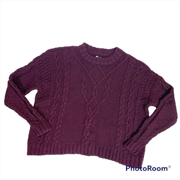AERIE Maroon Chunky Cable Knit Oversized Sweater Fisherman - Picture 1 of 7